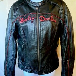 Black leather, embroidered Harley Davidson jacket
